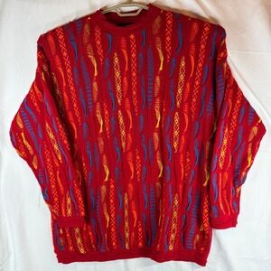 Vtg 90s Coogi Australia Basics Red/Multi 3D Knit Sweater Mens 3X Crewneck Pullov